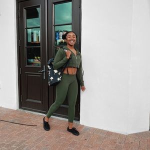 Olive crop top set with leggings